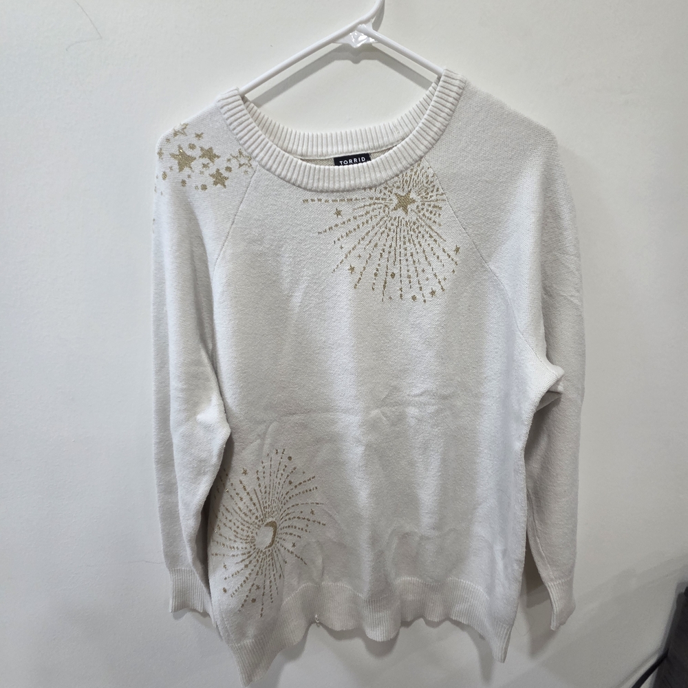 White Sweater with Gold Star Accents